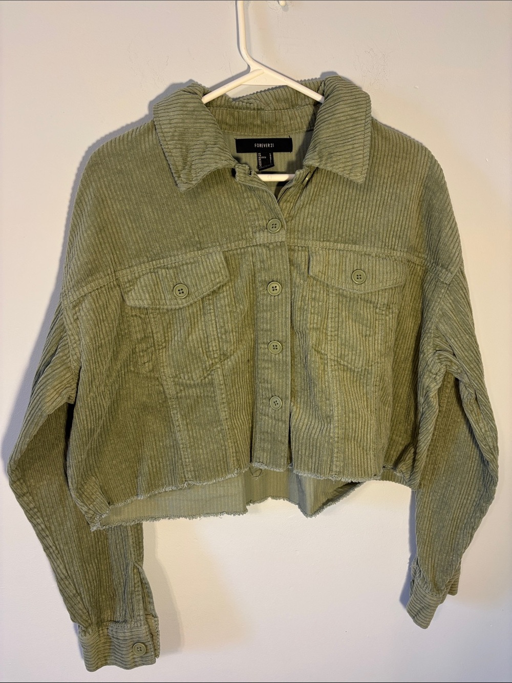 Forever 21 Olive Green Cropped Corduroy Jacket